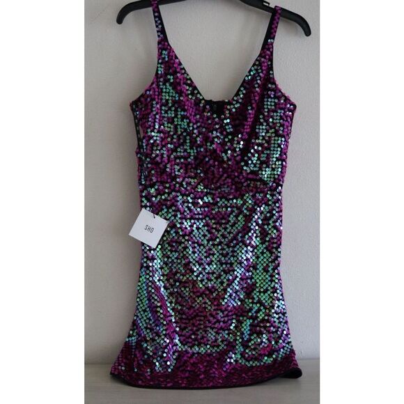 SHO x Tadashi Shoji Sz XL Hot Pink Sequin Surplice Neck Body-Con Dress - Picture 4 of 16